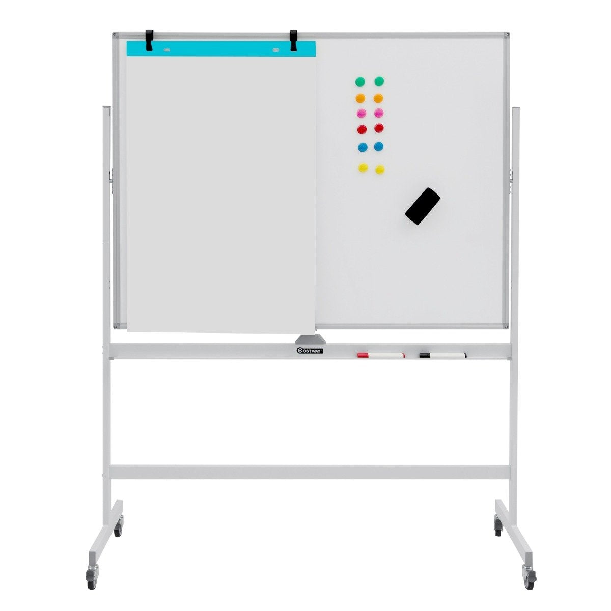 Magnetic double-sided whiteboard with wheels for the classroom in the office and at home