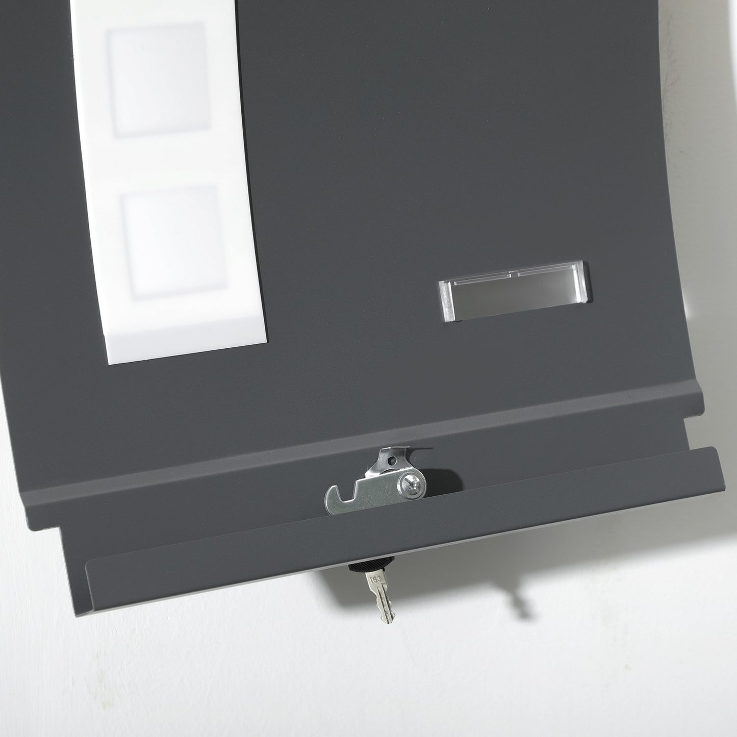 Locking wall mailbox with lid, viewing window - dark grey