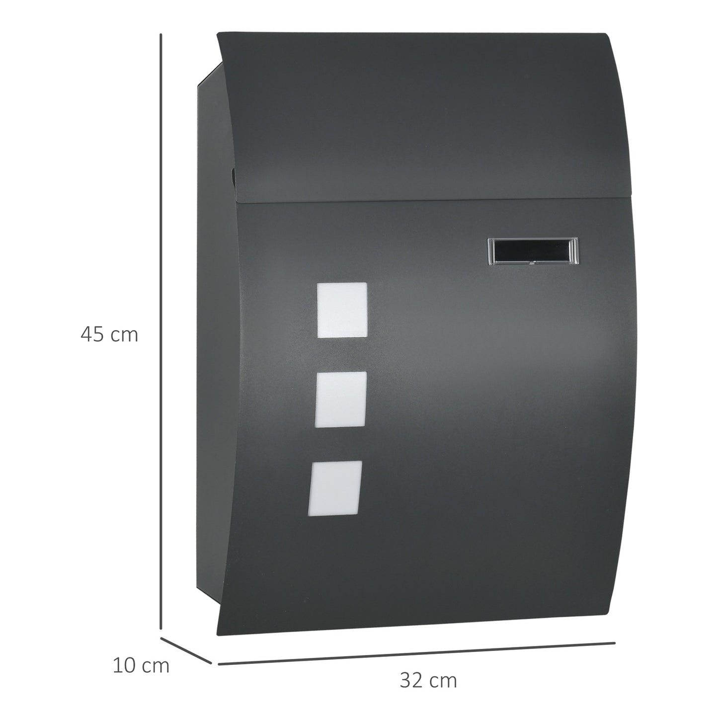 Locking wall mailbox with lid, viewing window - dark grey