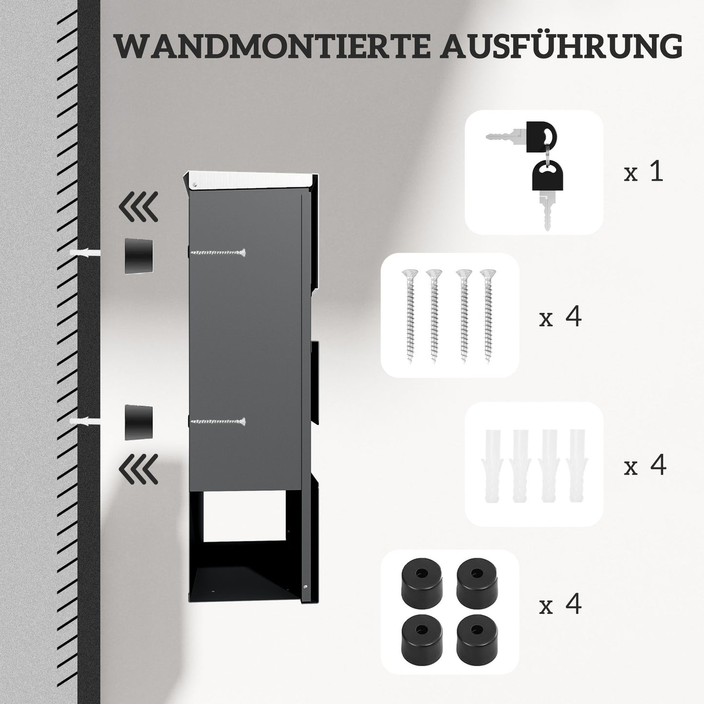 Steel wall mailbox with lock & viewing window, dark grey