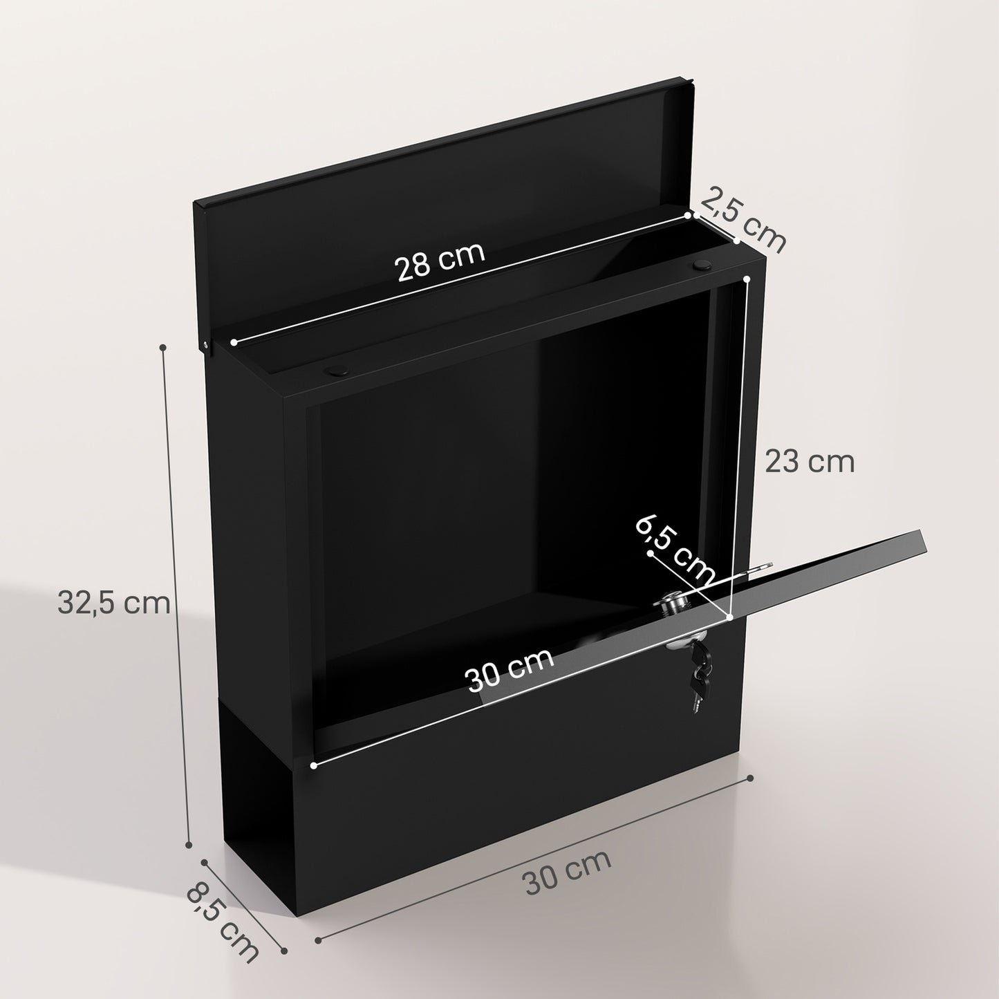 Outdoor mailbox in metal with lock, dark grey, 30x8.5x32.5 cm