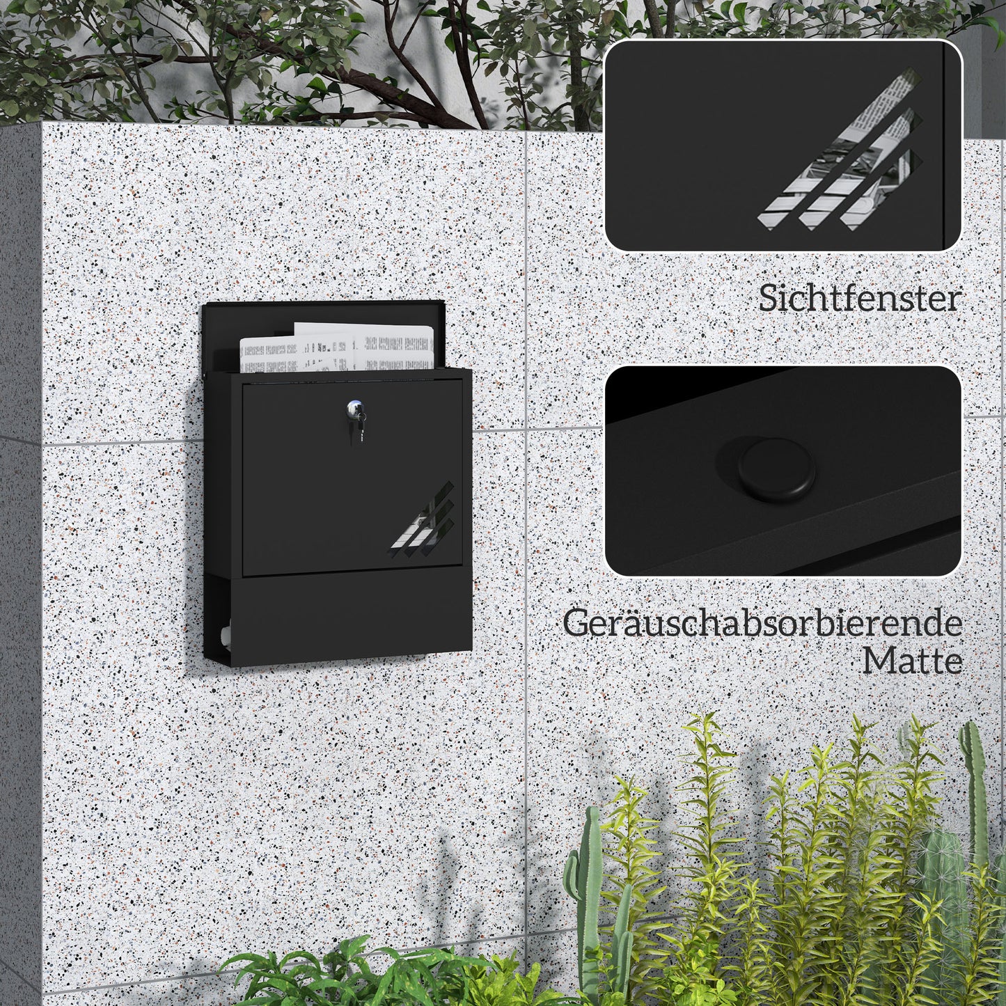 Outdoor mailbox in metal with lock, dark grey, 30x8.5x32.5 cm