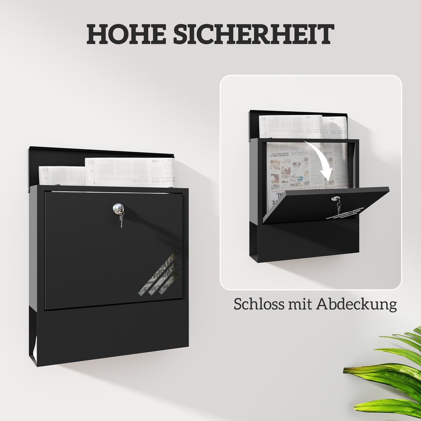 Outdoor mailbox in metal with lock, dark grey, 30x8.5x32.5 cm
