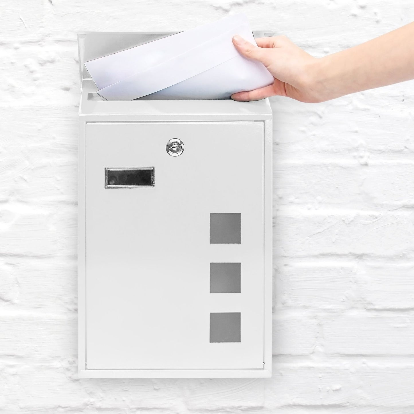 Mailbox with 3 square viewing windows