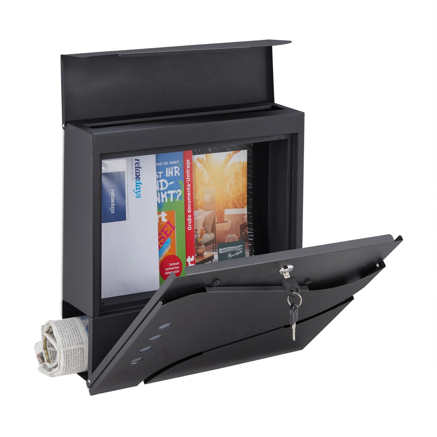 Mailbox with newspaper holder black