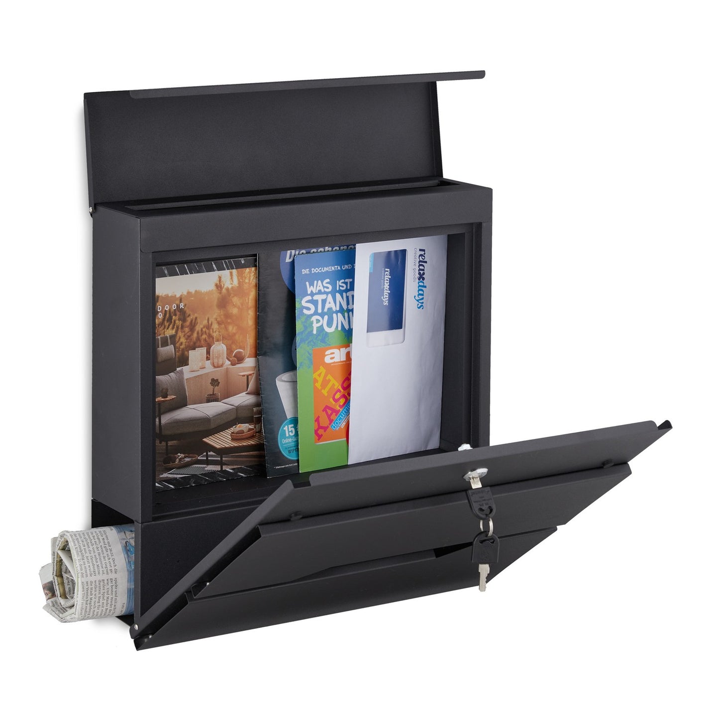 Mailbox with newspaper holder black