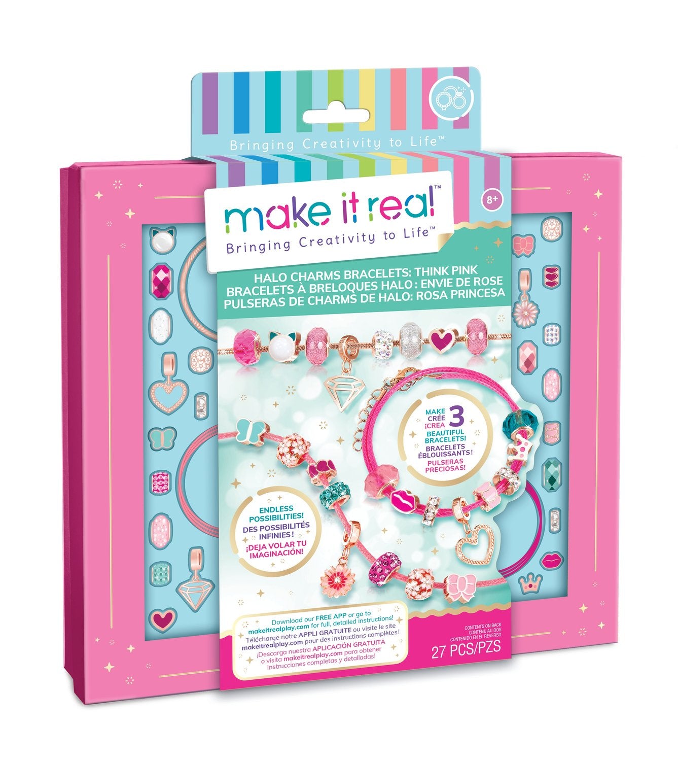 Make It Real Diy Halo Charms Bracelets Set "Think Pink"