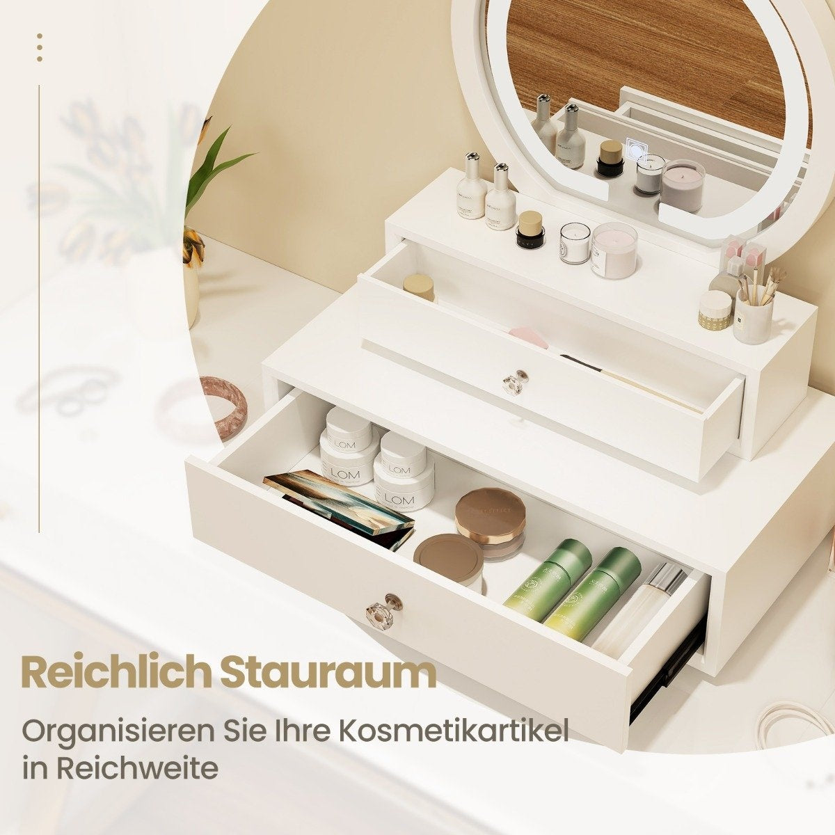 Makeup Mirror with 2 Drawers, 51x26x59 cm, White