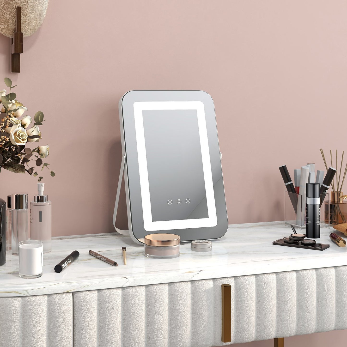 LED makeup mirror, 10X magnification, 3 bright colors, rotatable