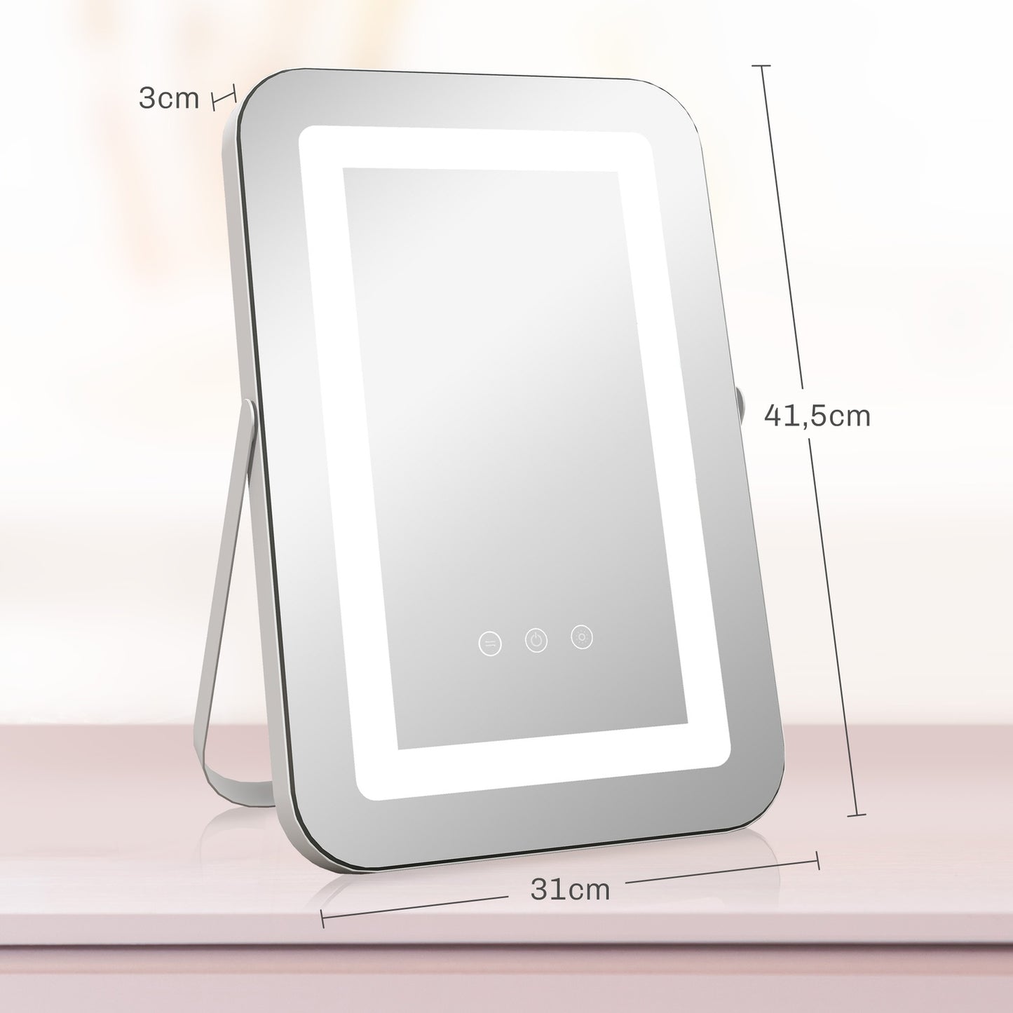 LED makeup mirror, 10X magnification, 3 bright colors, rotatable