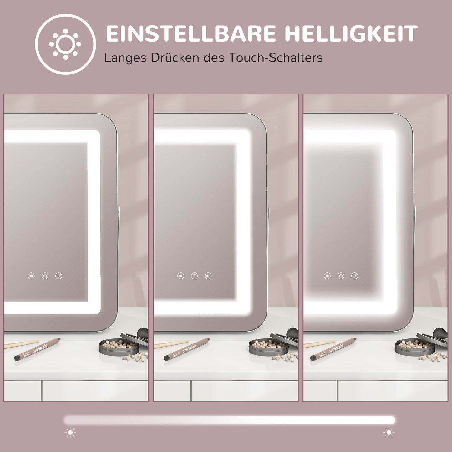 LED makeup mirror, 10X magnification, 3 bright colors, rotatable