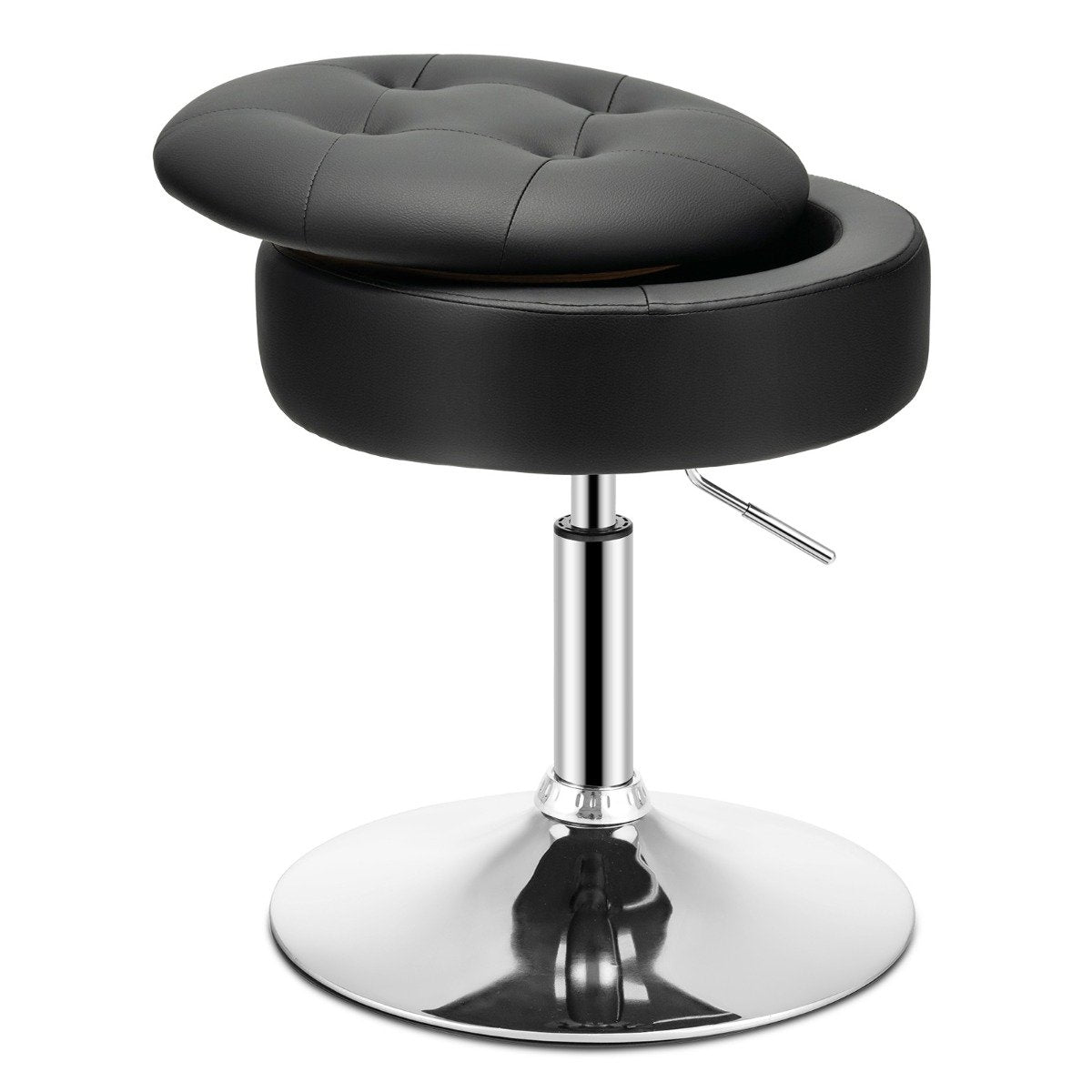 Makeup stool with storage space 360° rotating stool made of black faux leather