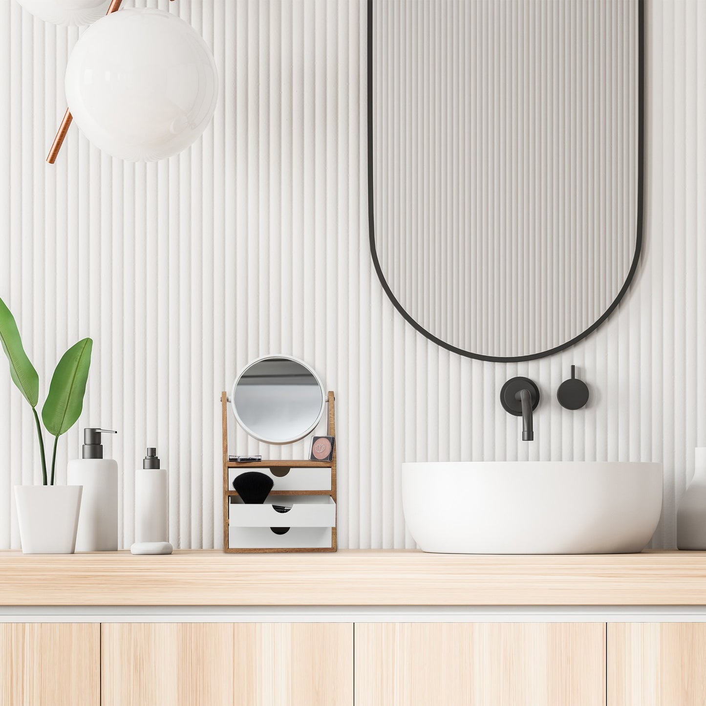 Makeup storage with mirror