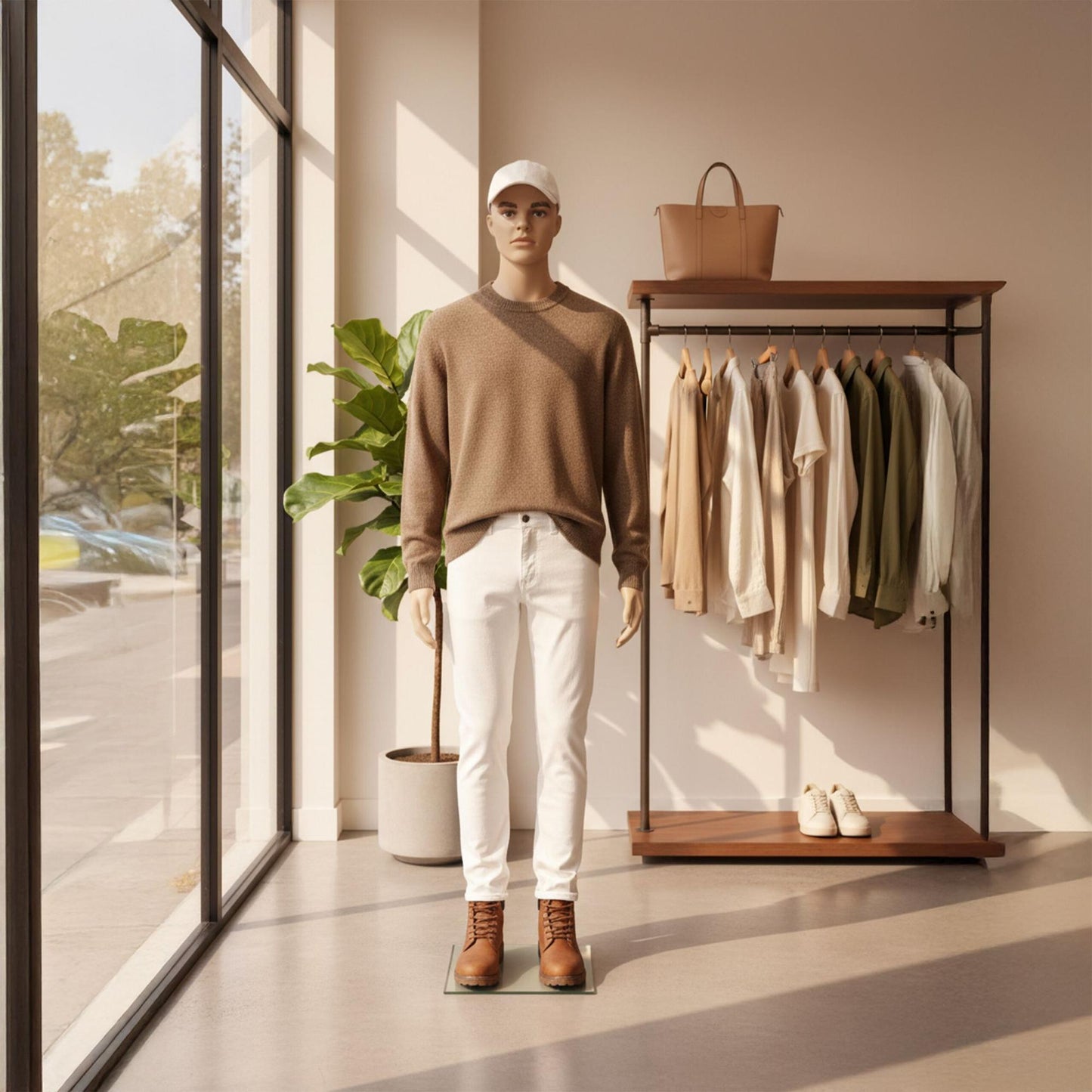 Male Mannequin with Stand – Movable Arms, Glass Base