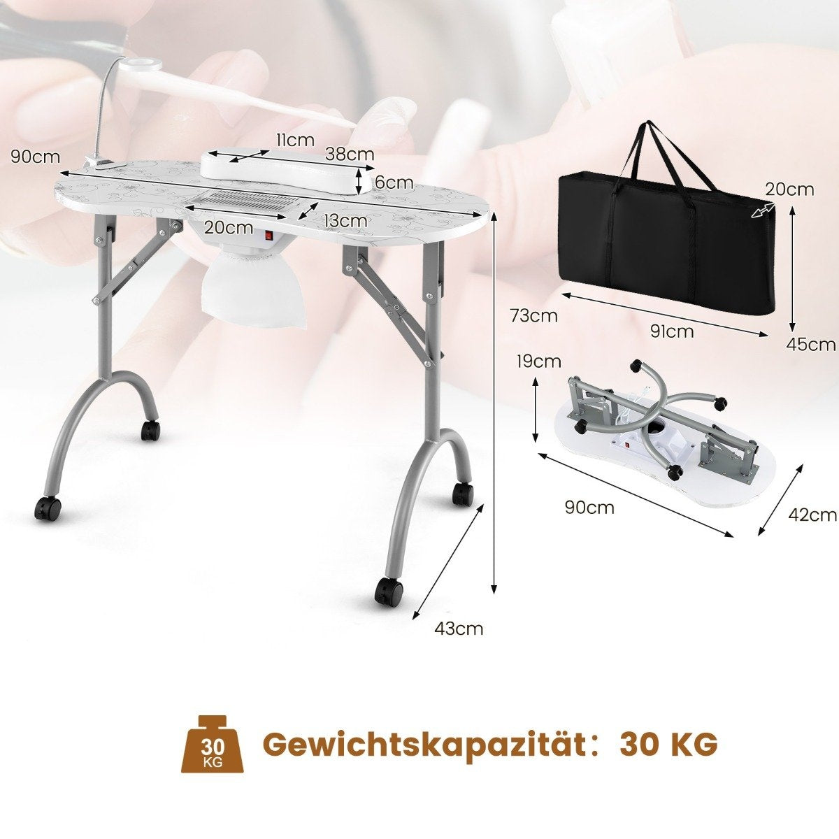 Manicure table foldable nail table with electric dust collector manicure table marble look white