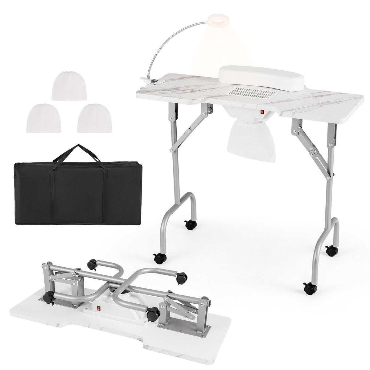 Manicure table folding nail table with electric dust collector manicure table white