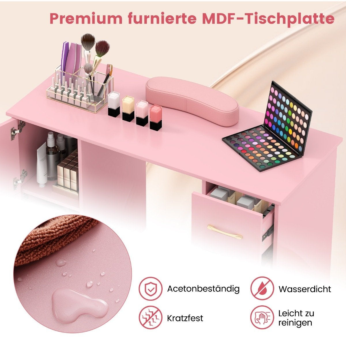 Manicure table with drawers cabinets &amp; Wrist rest manicure table pink