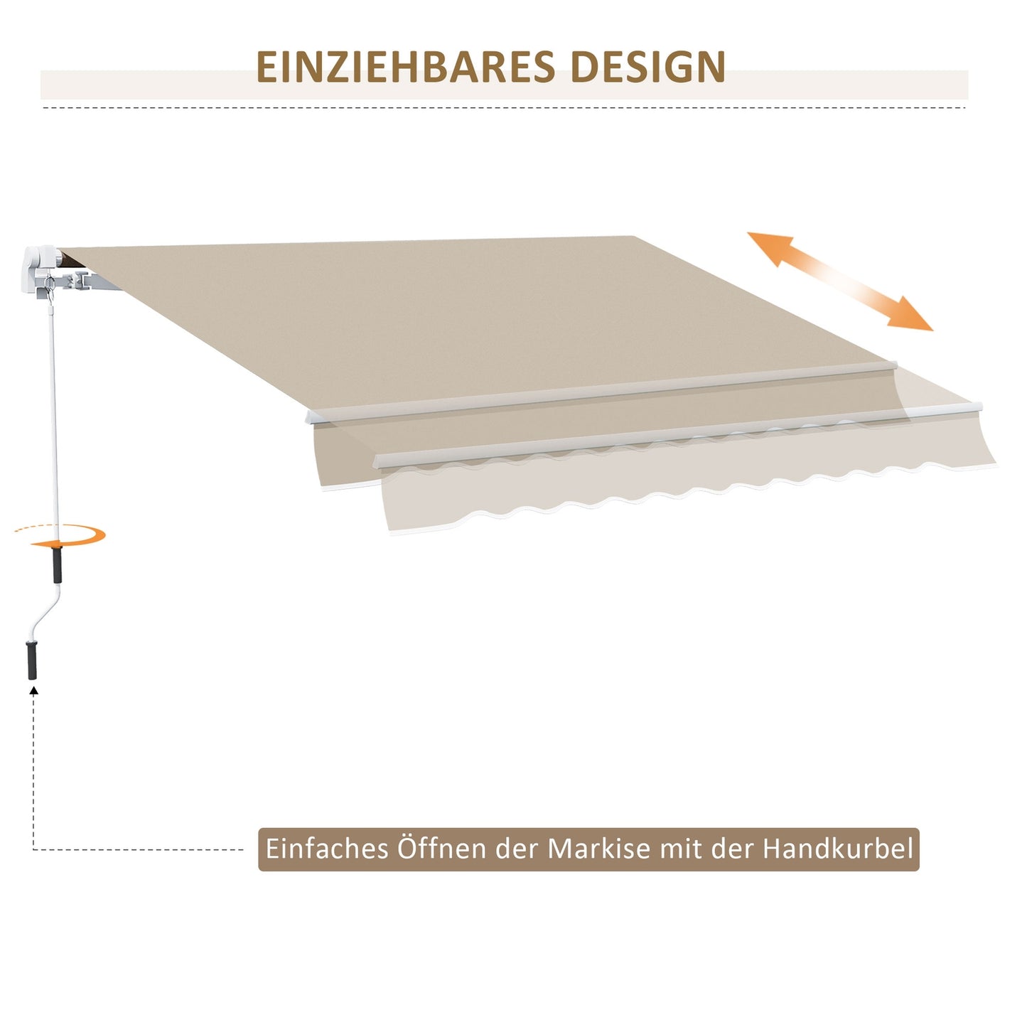 Manual folding arm awning, 4m, Sun protection, White/Beige