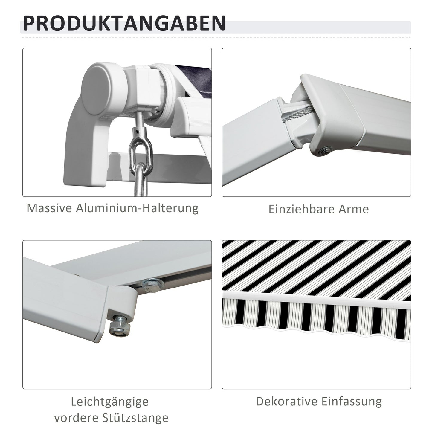 Manual folding arm awning 4m, Sun protection, White/Blue