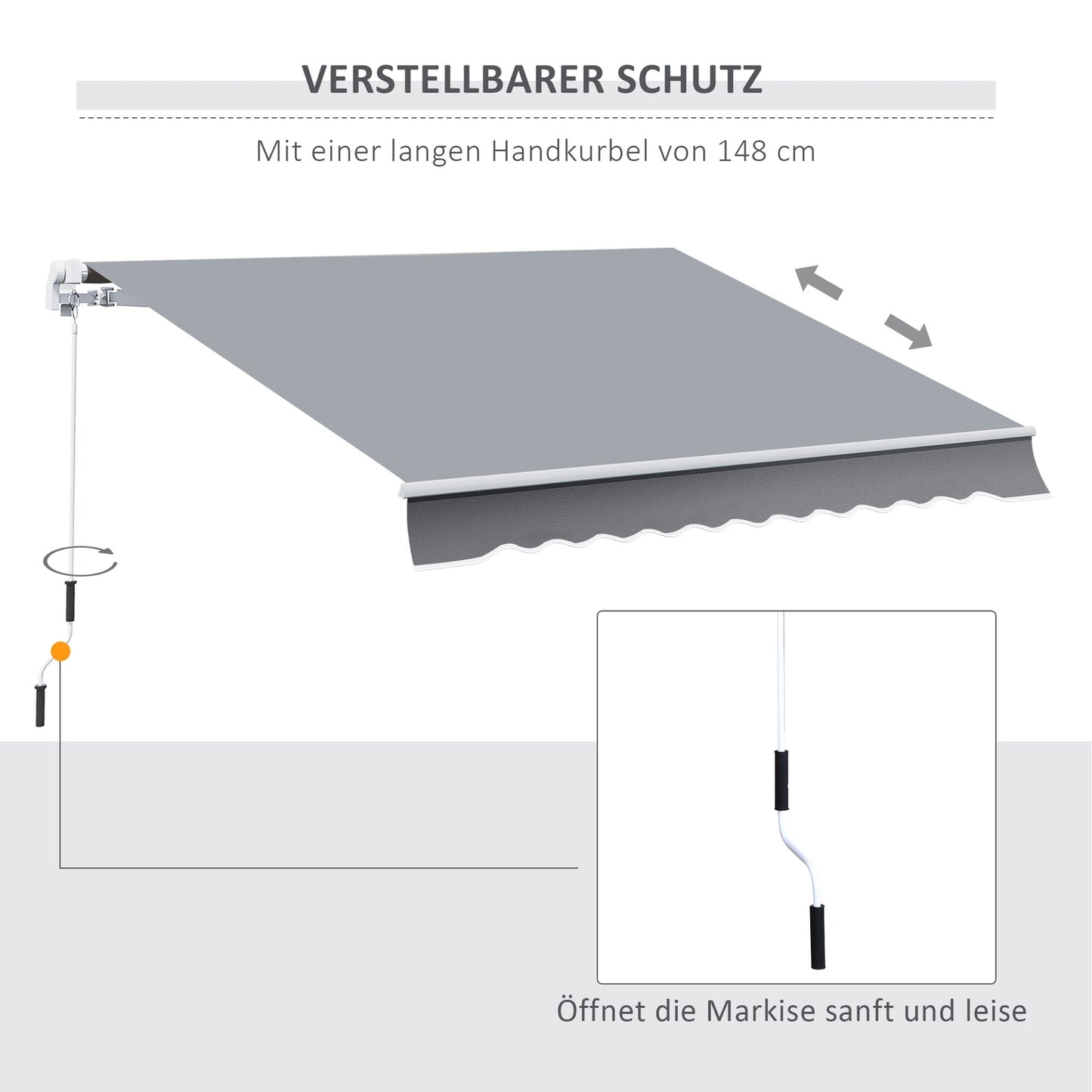 Manual Arm Awning, 4M, Sun Protection, Wall Mount, White/Grey