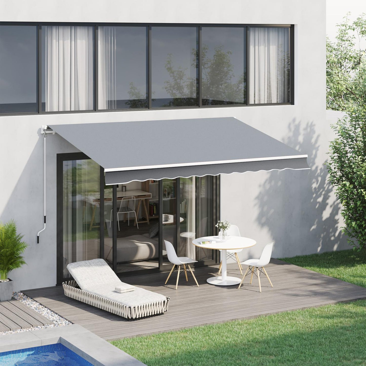 Manual Arm Awning, 4M, Sun Protection, Wall Mount, White/Grey
