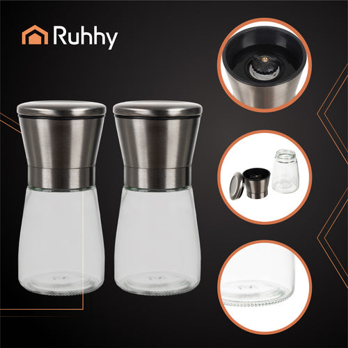Manual Glass Spice Grinder Set, 2 Pcs, Ceramic Mechanism