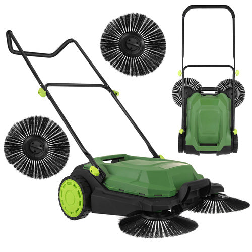 Manual Leaf Sweeper, 68cm Width, 24L Container, 3 Brushes