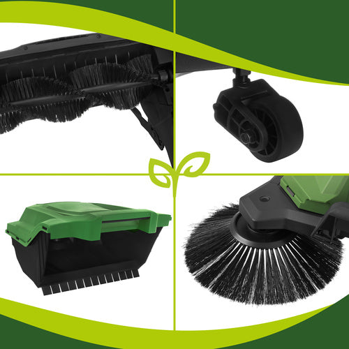 Manual Leaf Sweeper, 68cm Width, 24L Container, 3 Brushes