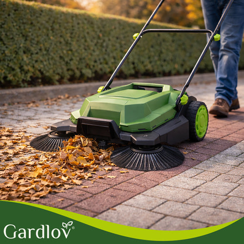 Manual Leaf Sweeper, 68cm Width, 24L Container, 3 Brushes