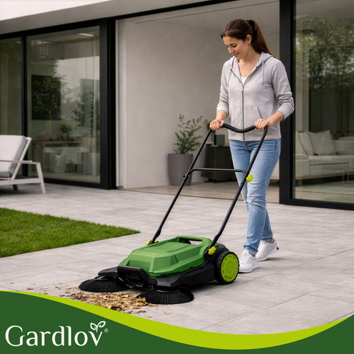 Manual Leaf Sweeper, 68cm Width, 24L Container, 3 Brushes