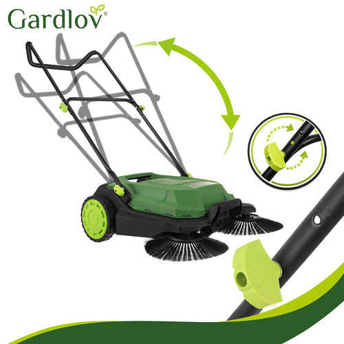 Manual Leaf Sweeper, 68cm Width, 24L Container, 3 Brushes