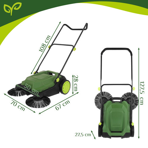 Manual Leaf Sweeper, 68cm Width, 24L Container, 3 Brushes
