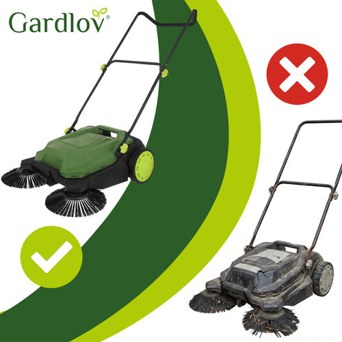 Manual Leaf Sweeper, 68cm Width, 24L Container, 3 Brushes