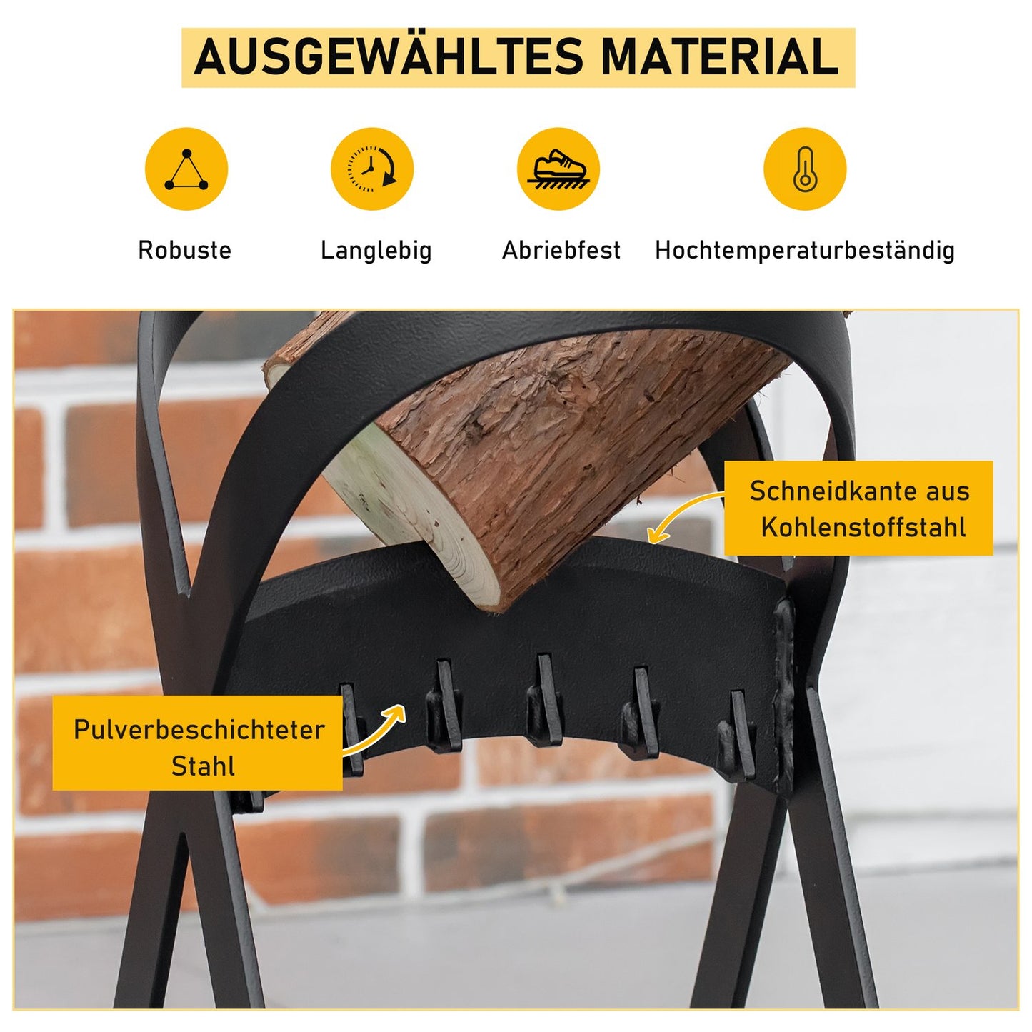 Manual wood splitter, carbon steel for camping and home use