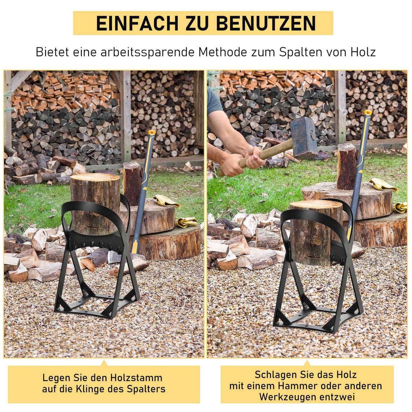 Manual wood splitter, carbon steel for camping and home use