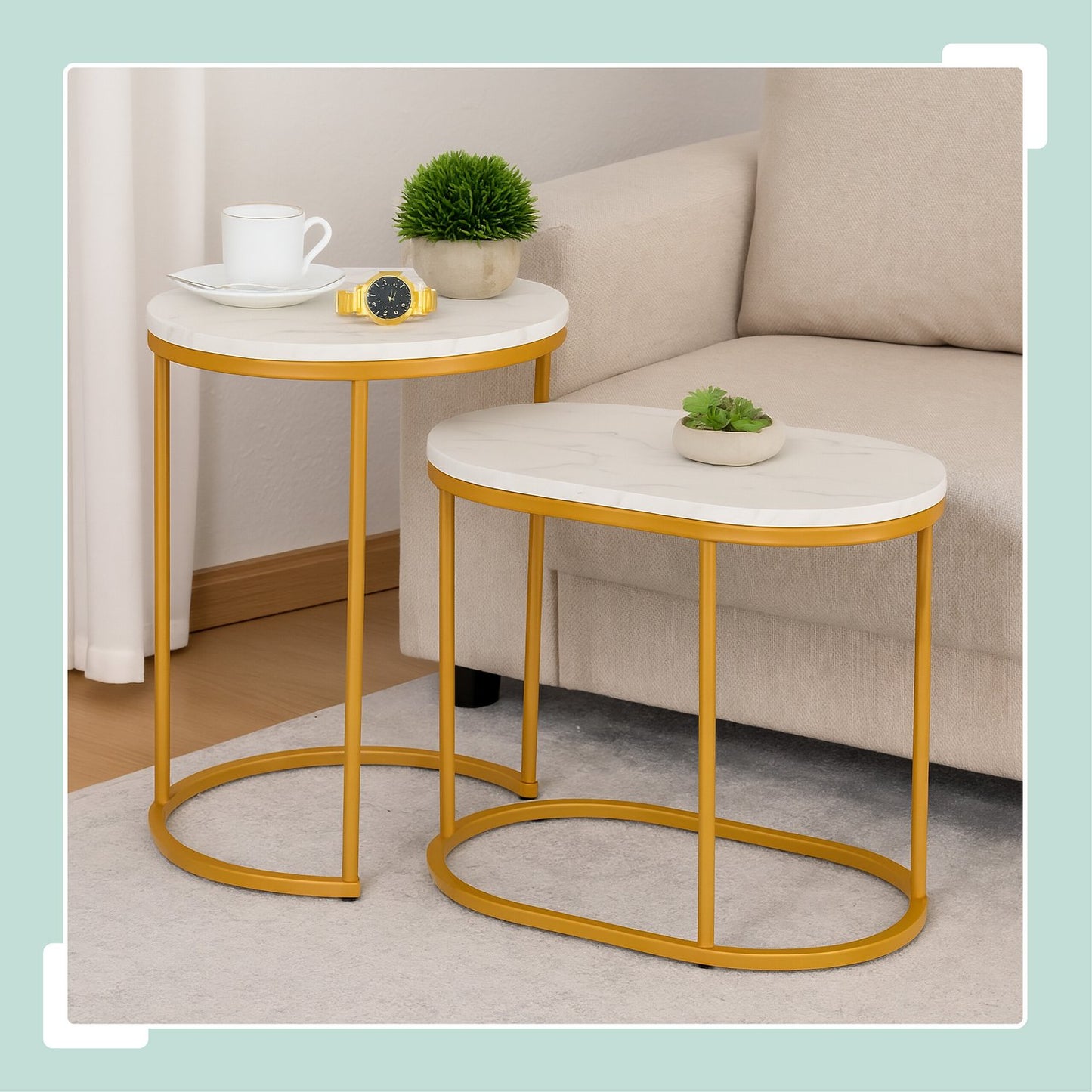 Marble Look Nesting Tables – Set of 2, Living Room