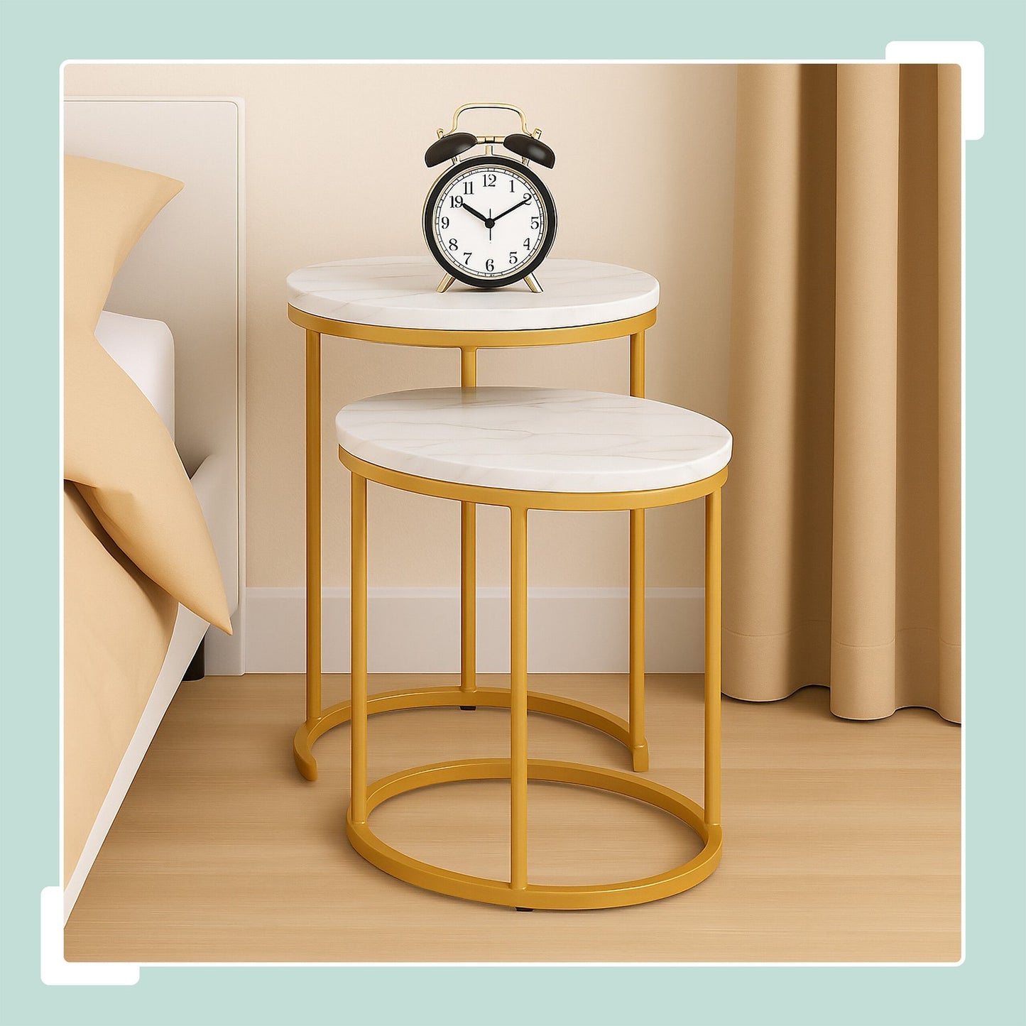 Marble Look Nesting Tables – Set of 2, Living Room