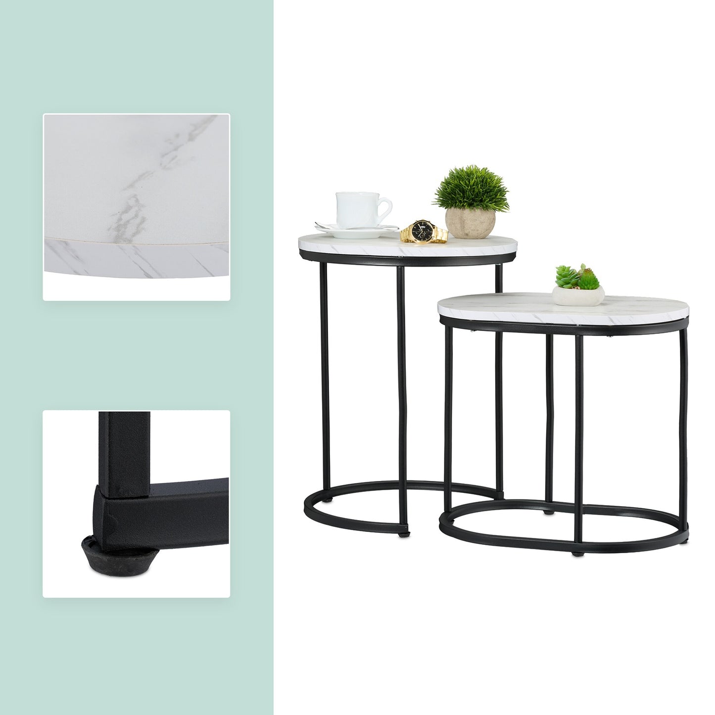Marble Look Nesting Tables – Set of 2, Living Room