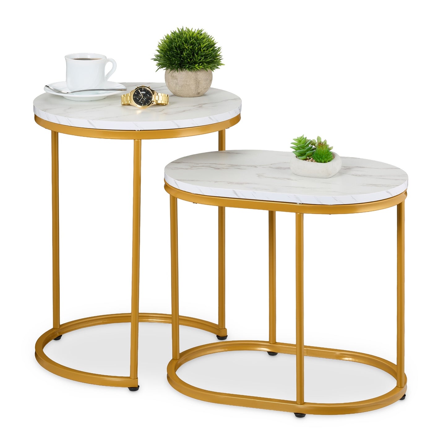 Marble Look Nesting Tables – Set of 2, Living Room