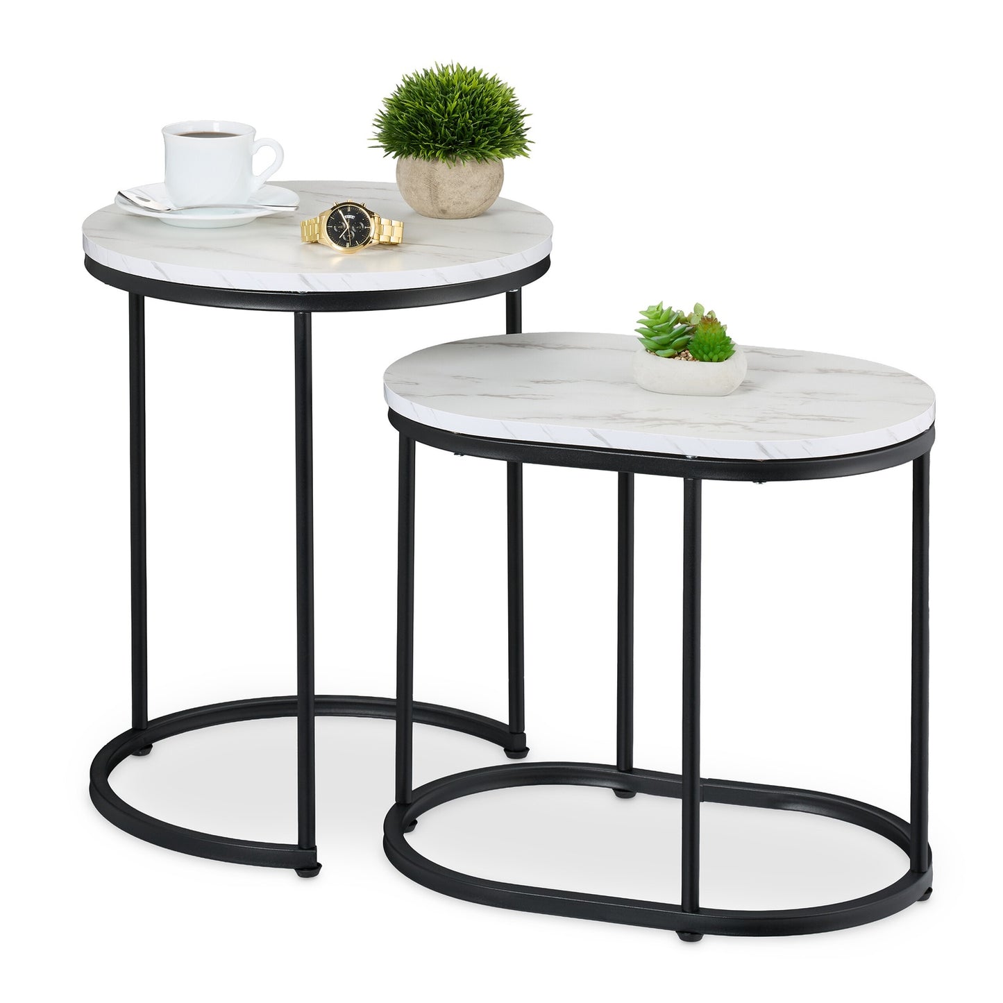 Marble Look Nesting Tables – Set of 2, Living Room