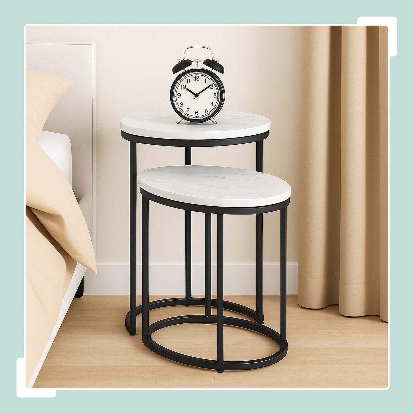 Marble Look Nesting Tables – Set of 2, Living Room