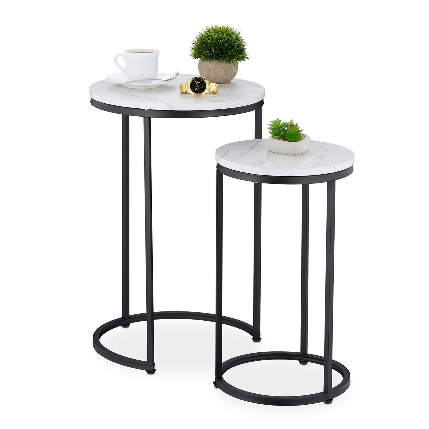 Marble Look Nesting Tables, Set of 2, Metal Legs