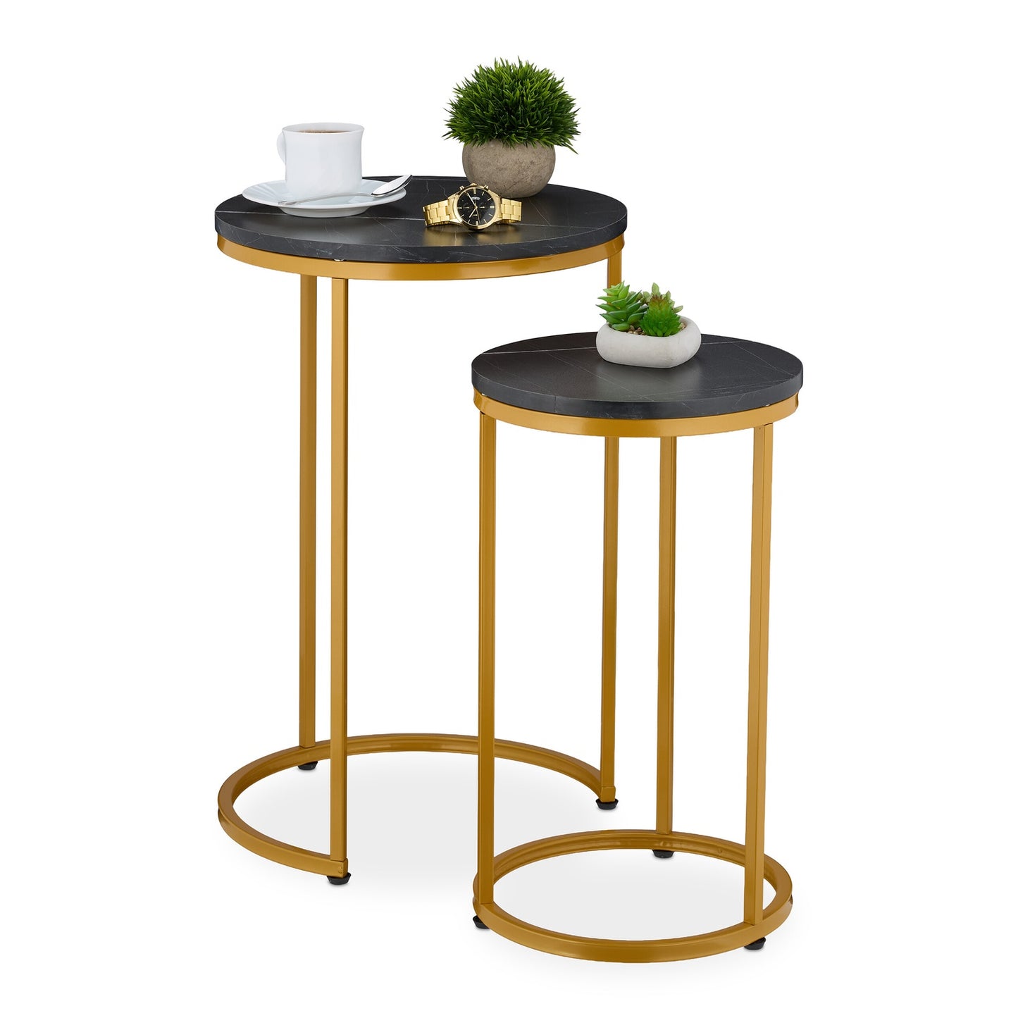 Marble Look Nesting Tables, Set of 2, Metal Legs