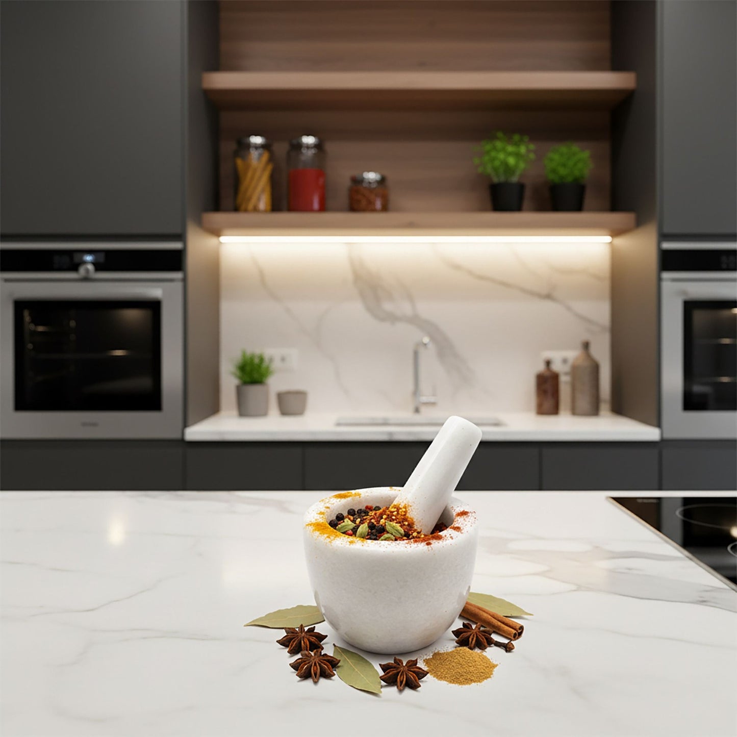 Marble Mortar and Pestle – Round, Unpolished Interior