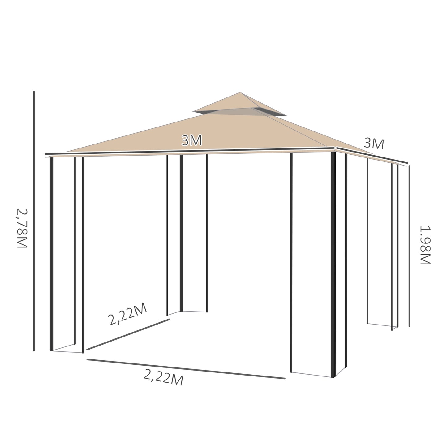 3x3M weatherproof marquee with 4 metal shelves