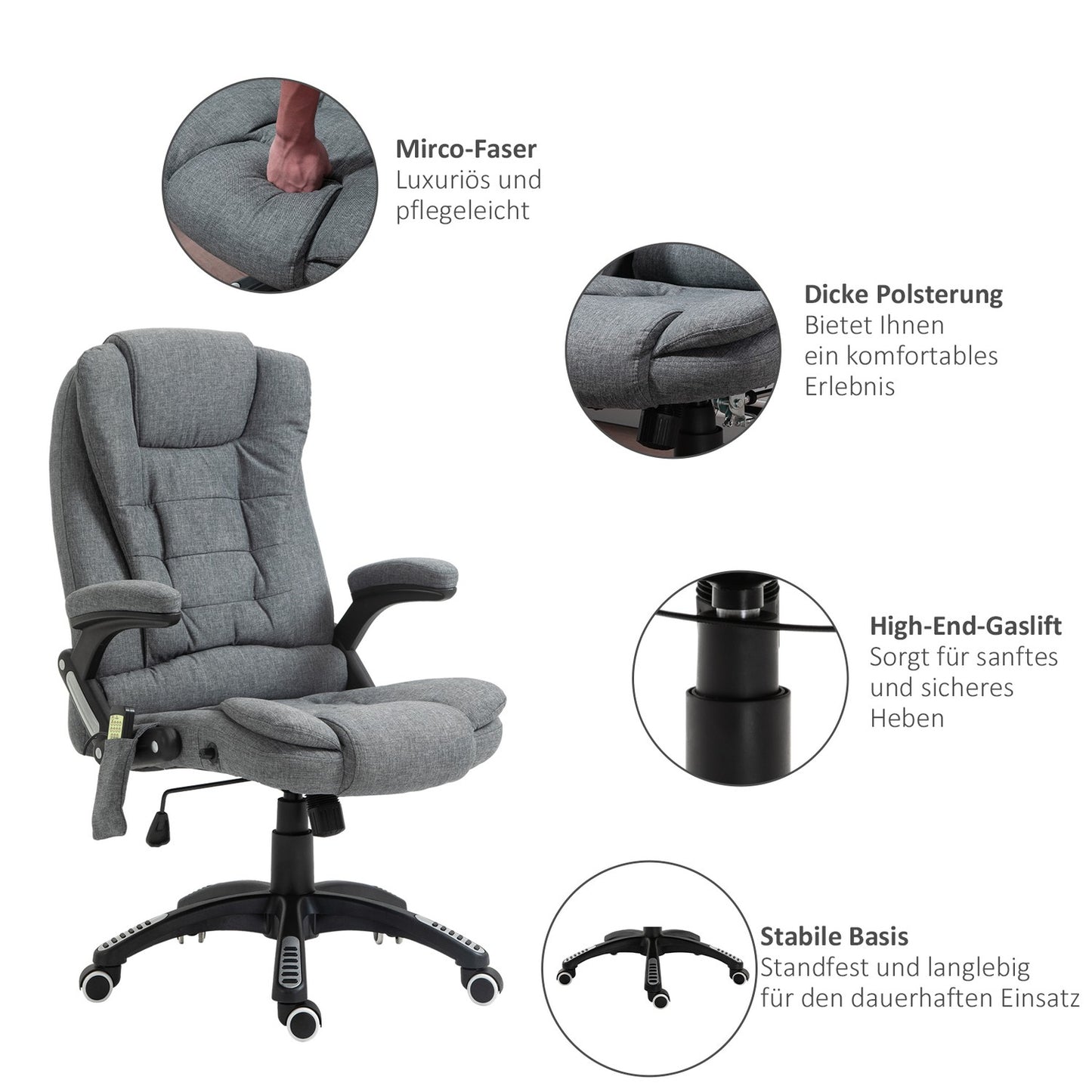Ergonomic massage chair, height adjustable, grey, 67x74x116-126 cm