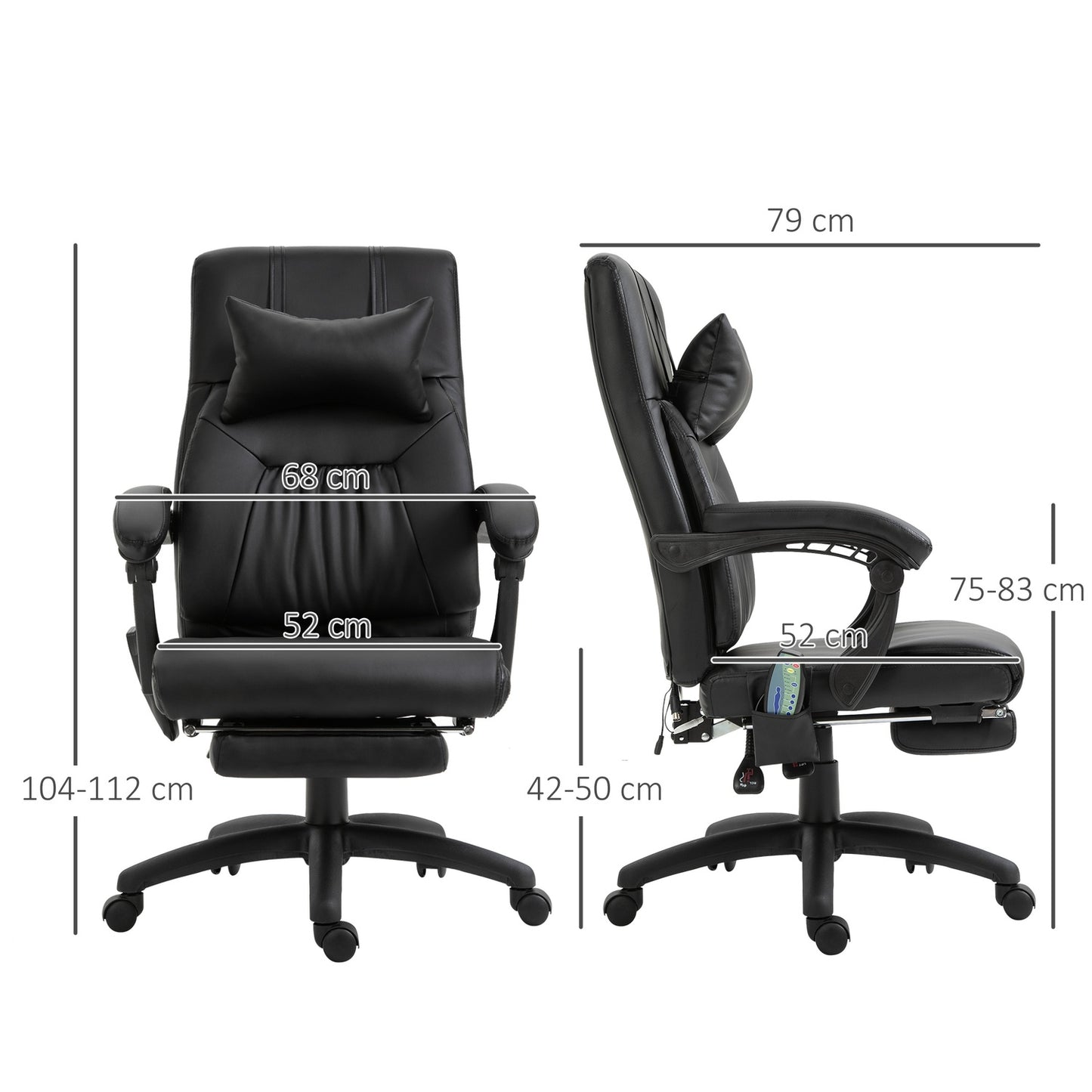 Black swivel massage chair - 7 points, adjustable footrest