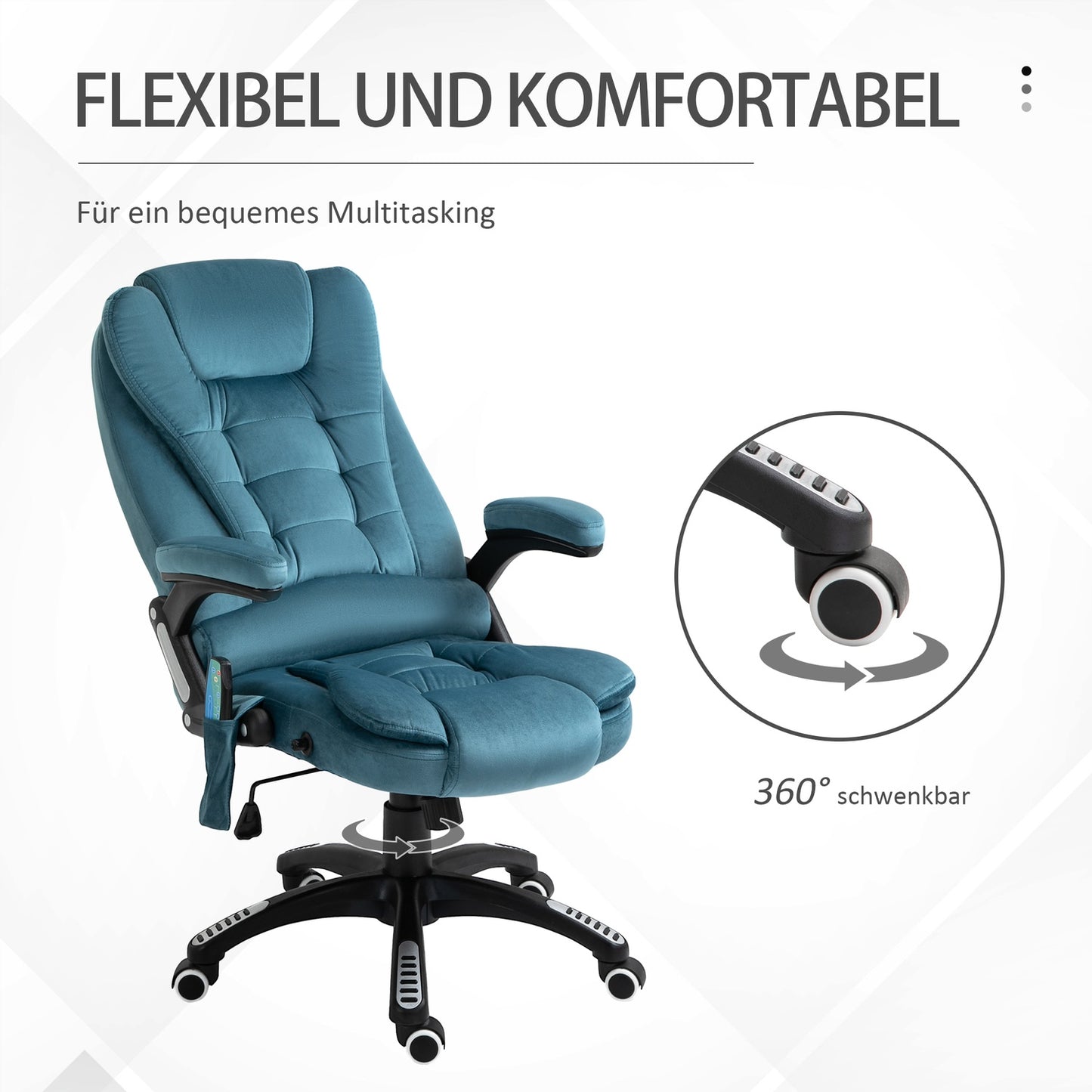 Ergonomic massage office chair, height adjustable, blue
