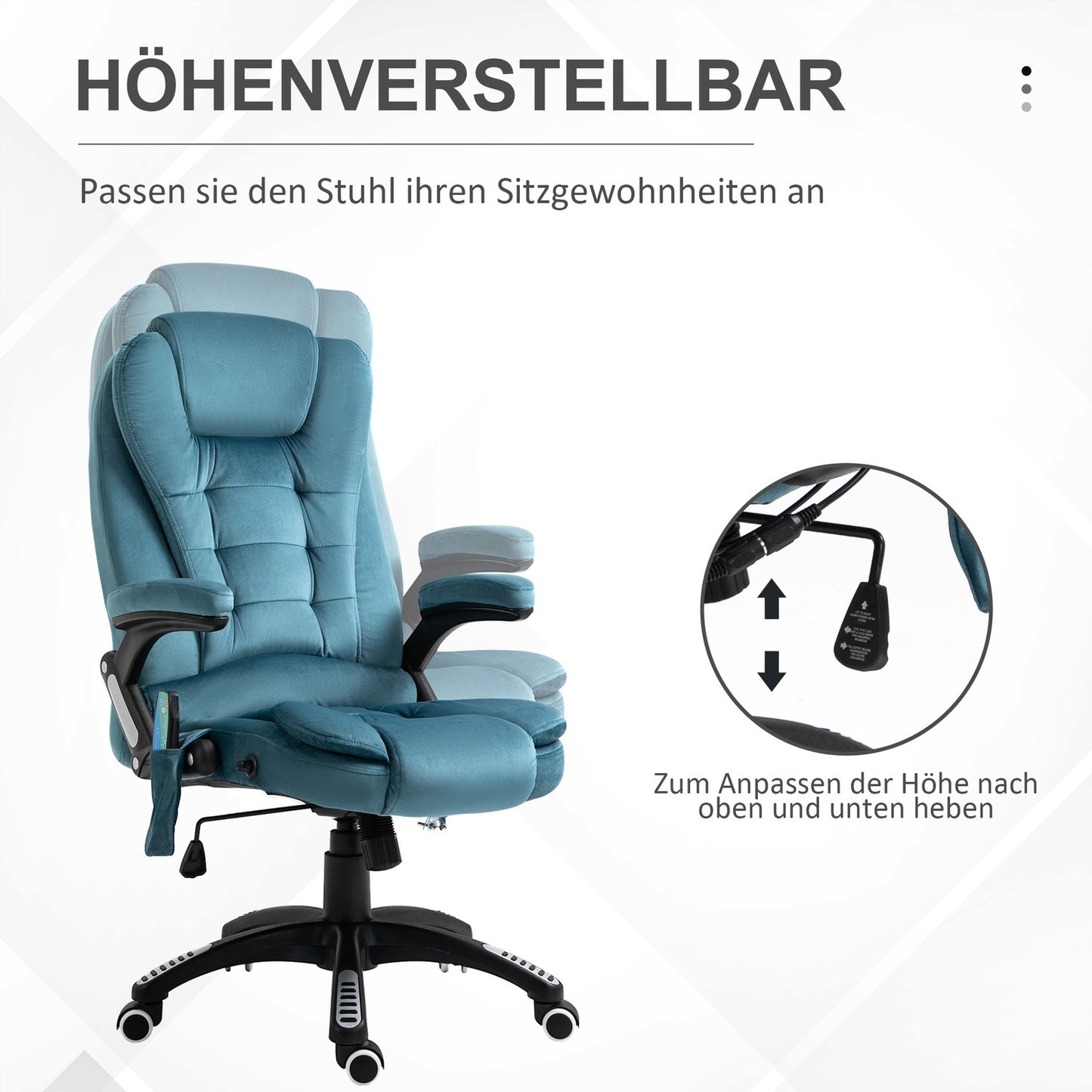 Ergonomic massage office chair, height adjustable, blue