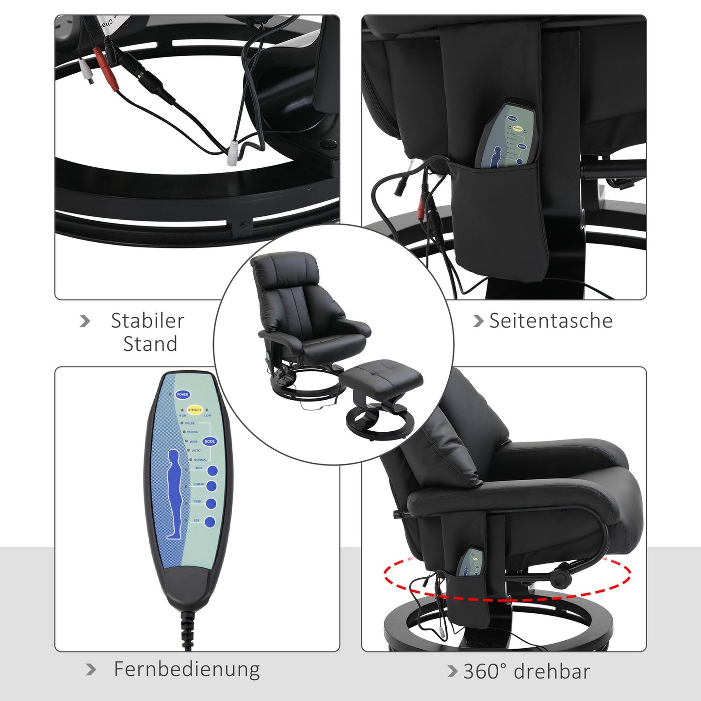 Electric massage chair with footstool - Black